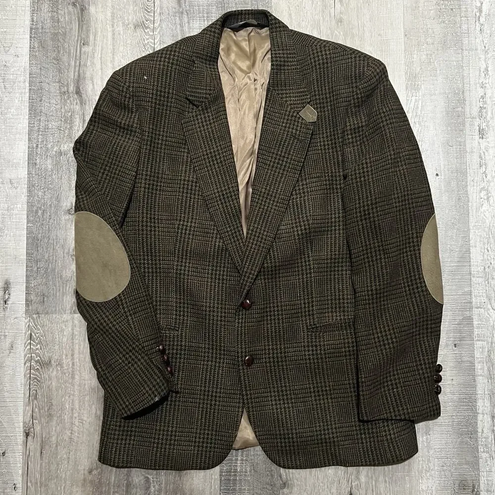 VTG Orvis Glen Plaid Wool Houndstooth USA Sportsman Shooting Blazer Jacket 42R